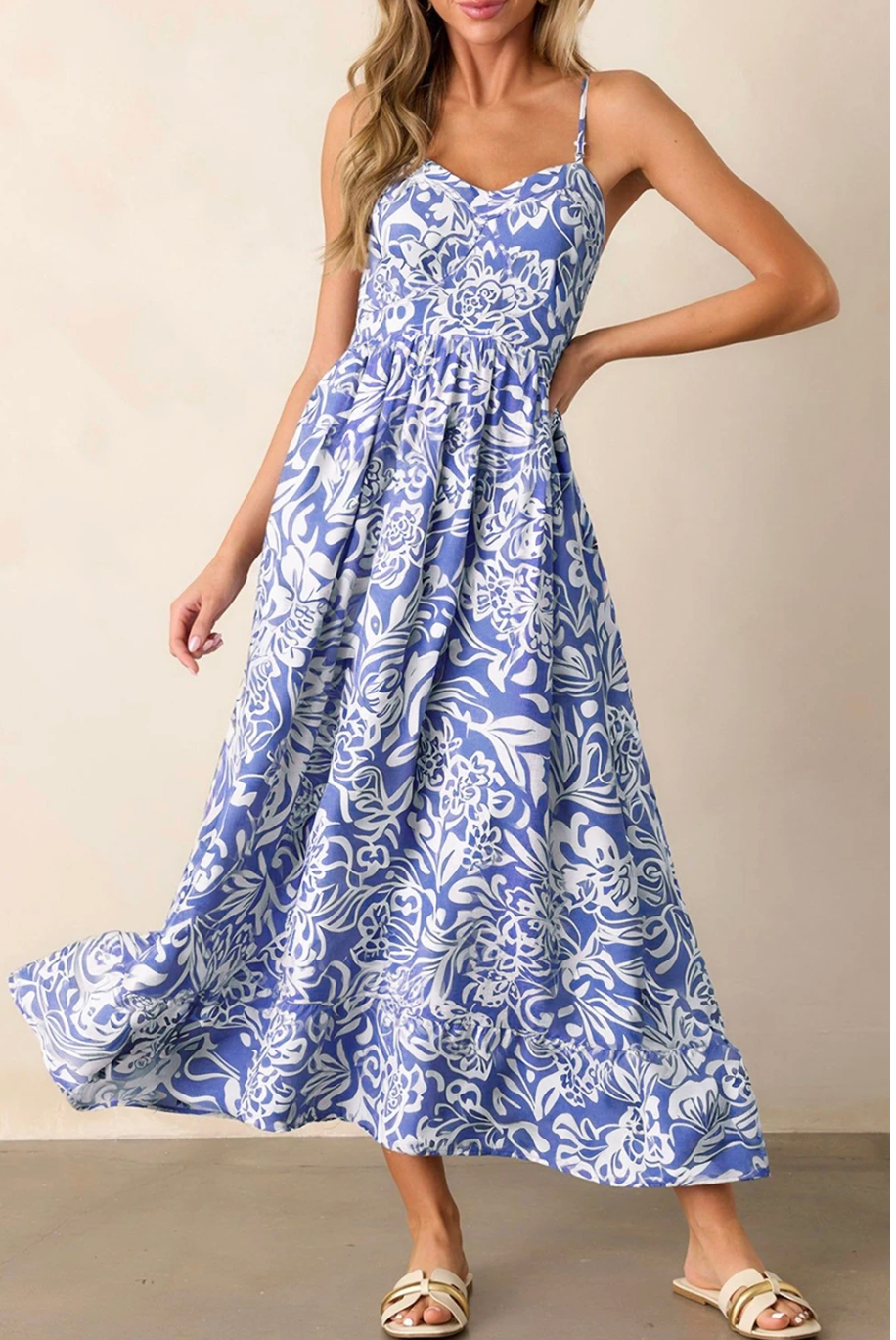 Women's Sky Blue Floral Maxi Dress