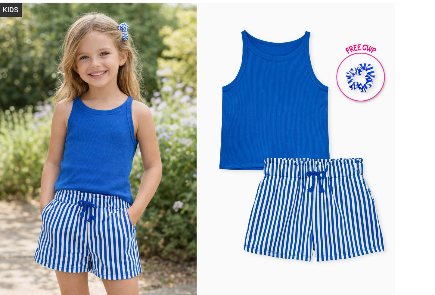 Girls 2-Piece Blue Stripe Short Set