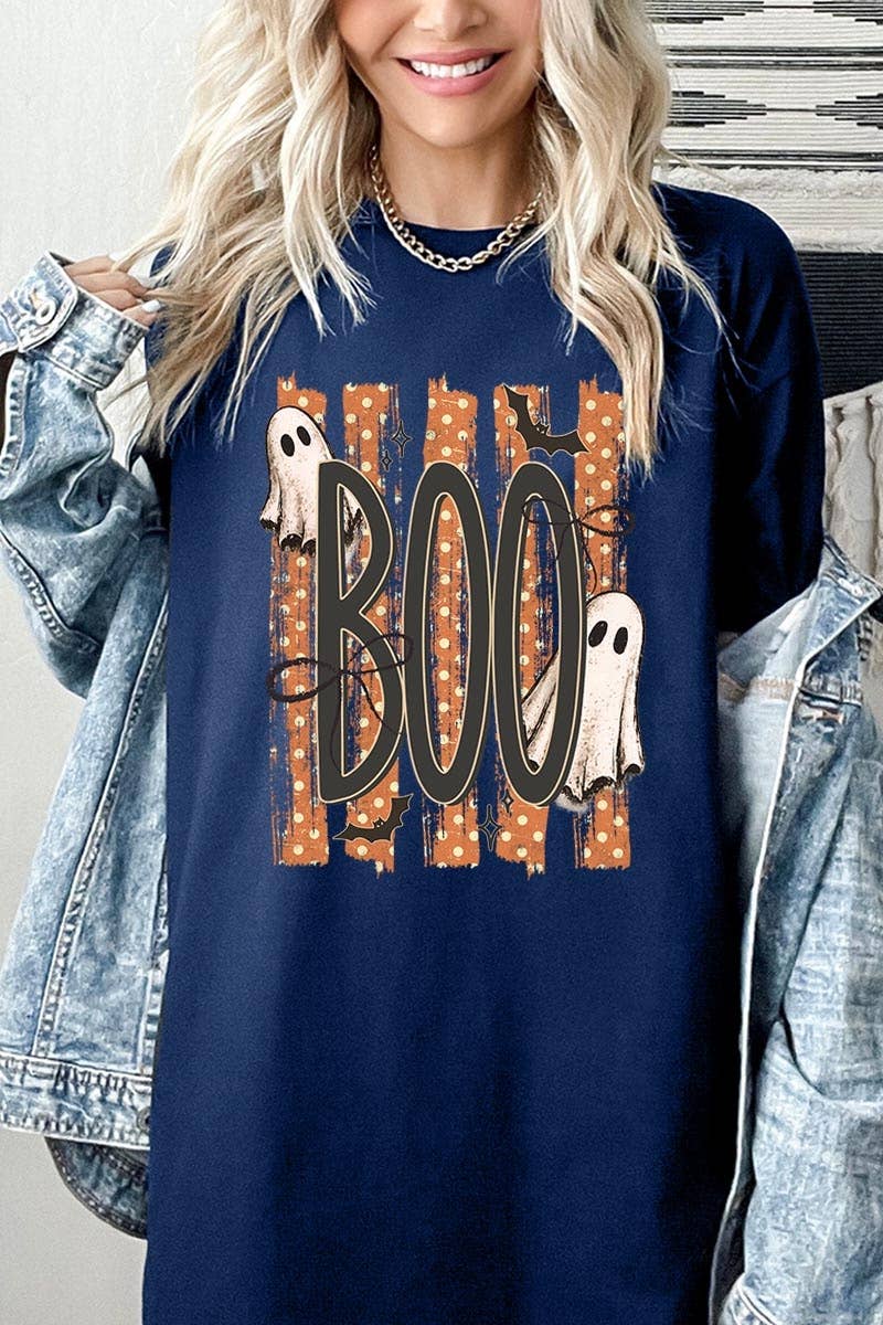 BOO Ghost Graphic Heavy Cotton Tee: BLACK