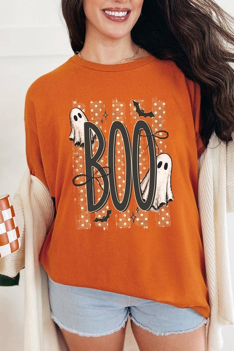 BOO Ghost Graphic Heavy Cotton Tee: BLACK