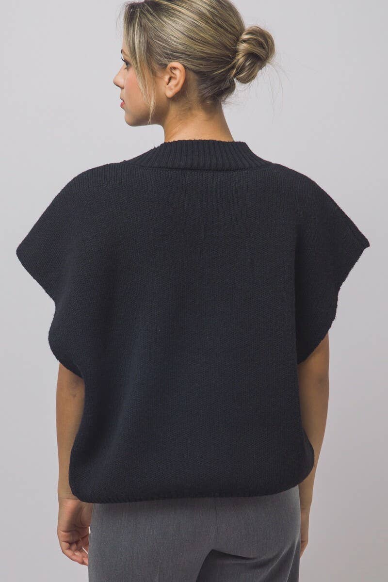 Women's Oversized Sweater Cardigan Vest: Black