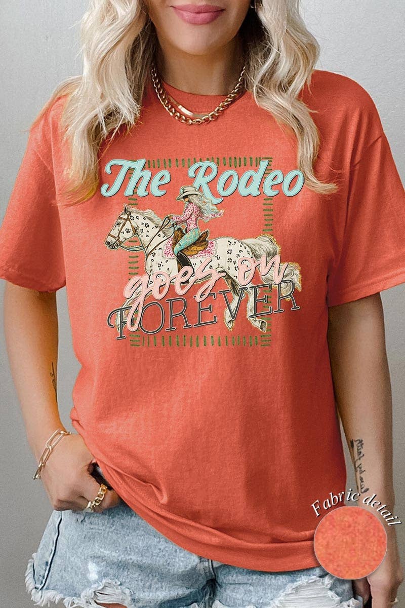 The Rodeo Goes On Forever Graphic Heavy Cotton Tee: SAND