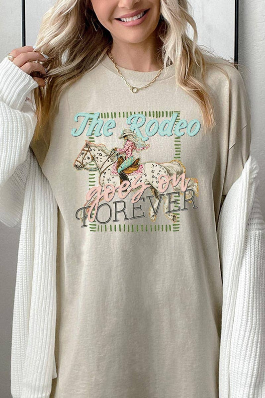 The Rodeo Goes On Forever Graphic Heavy Cotton Tee: SAND