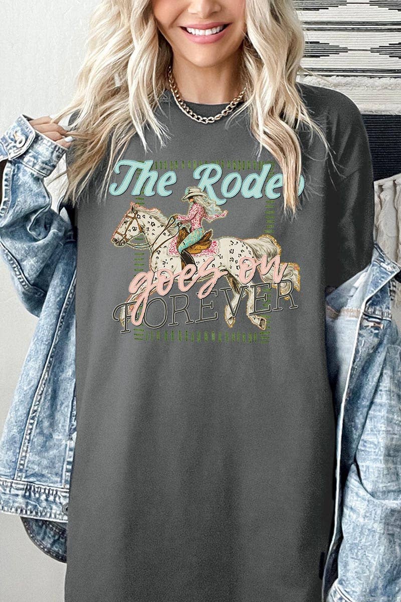 The Rodeo Goes On Forever Graphic Heavy Cotton Tee: SAND