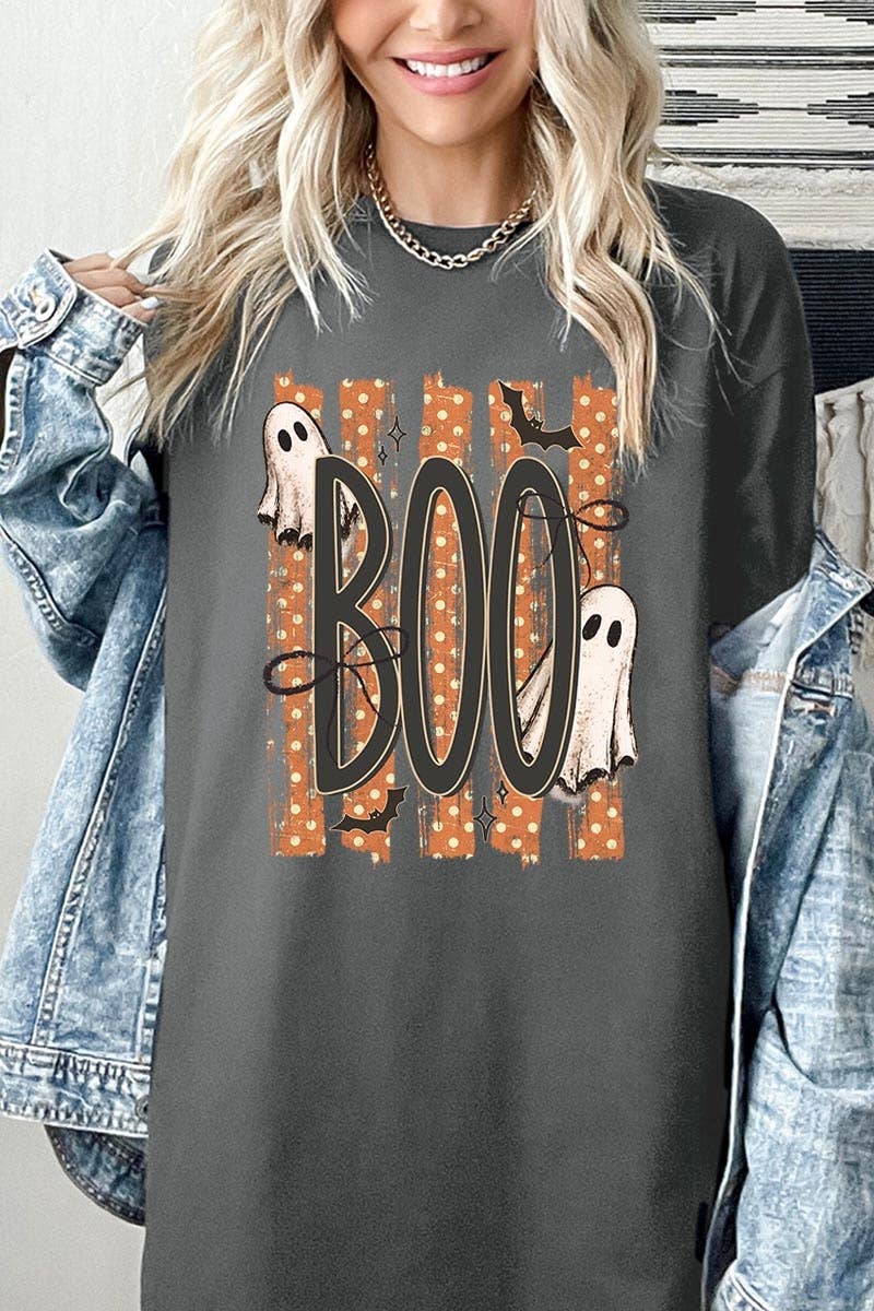 BOO Ghost Graphic Heavy Cotton Tee: BLACK