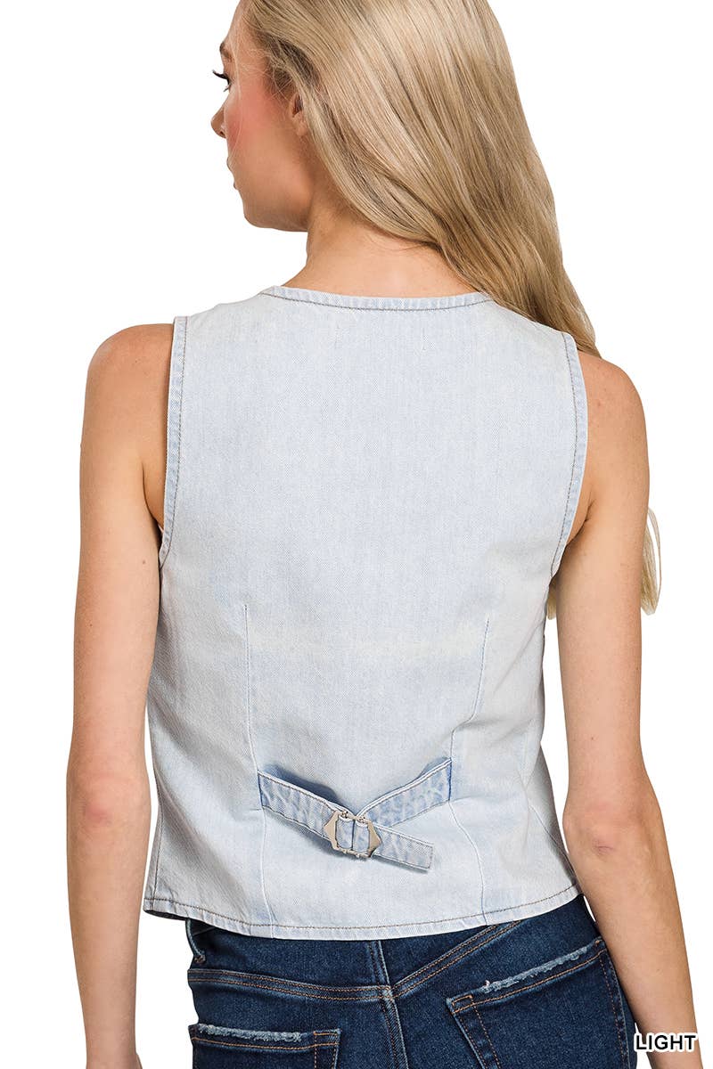 Women's Stretch Denim Vest: BLU-denim
