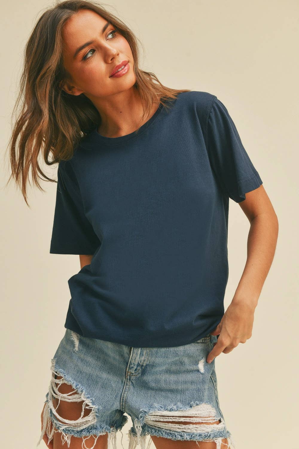 Women's Blank Classic Short Sleeve T-Shirt: NAVY