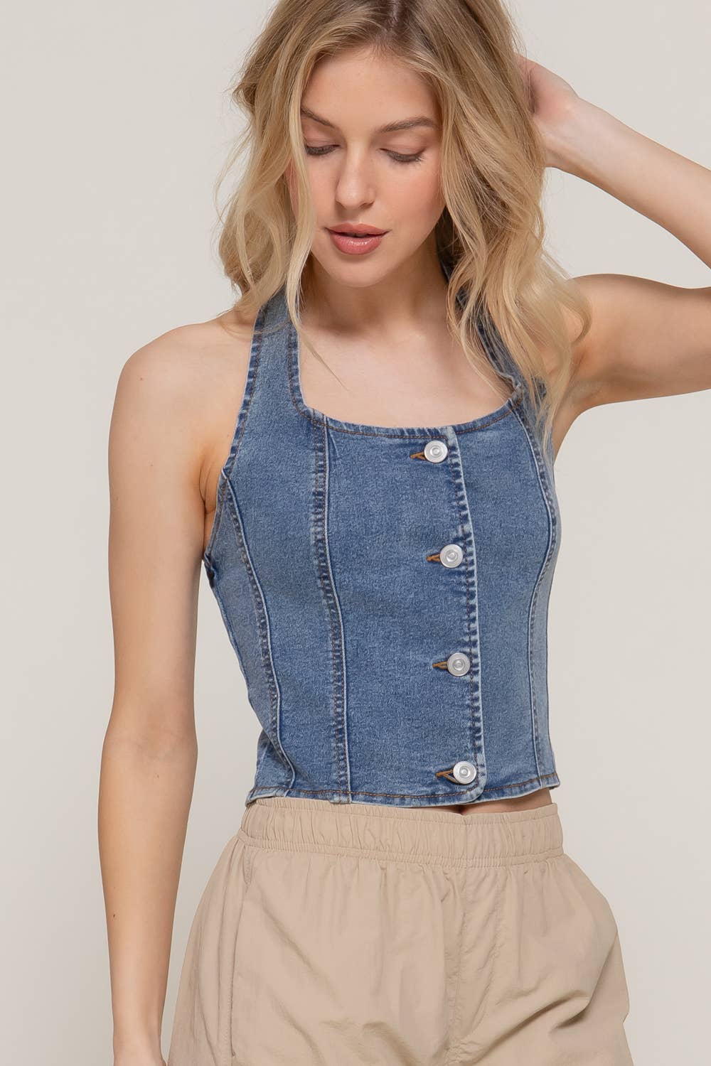 Women's Stretch Denim Vest: BLU-denim
