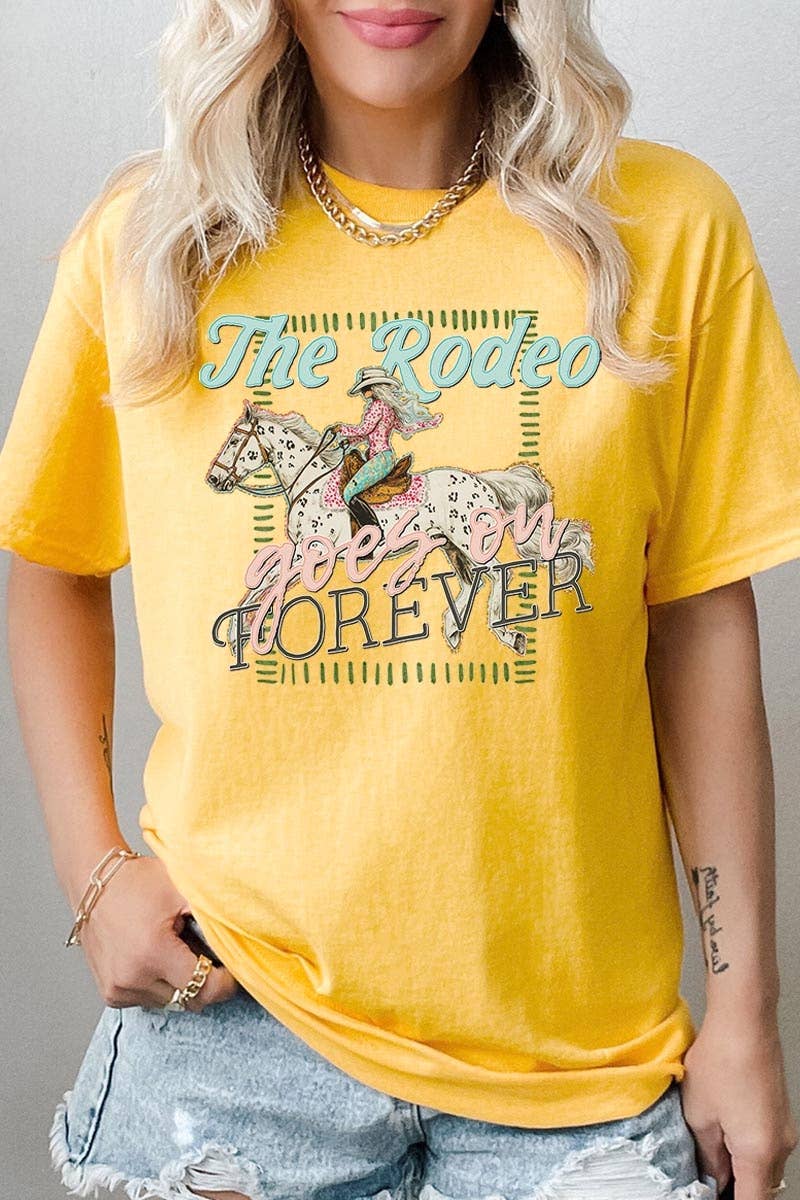 The Rodeo Goes On Forever Graphic Heavy Cotton Tee: SAND