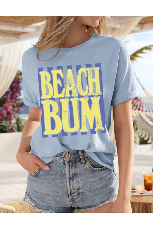 Beach Bum Graphic Heavy Cotton Tee: LIGHT BLUE