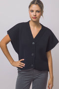 Women's Oversized Sweater Cardigan Vest: Black