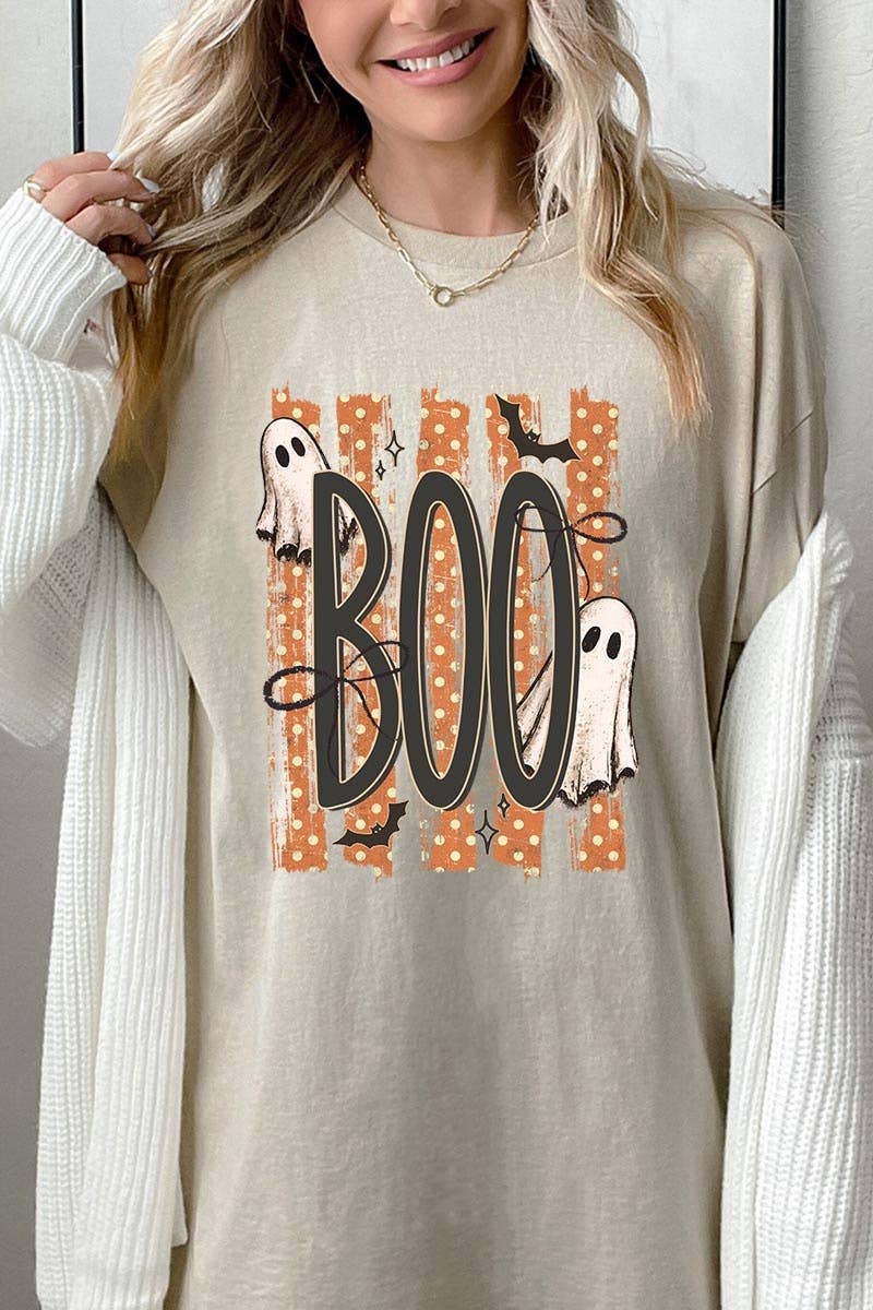 BOO Ghost Graphic Heavy Cotton Tee: BLACK
