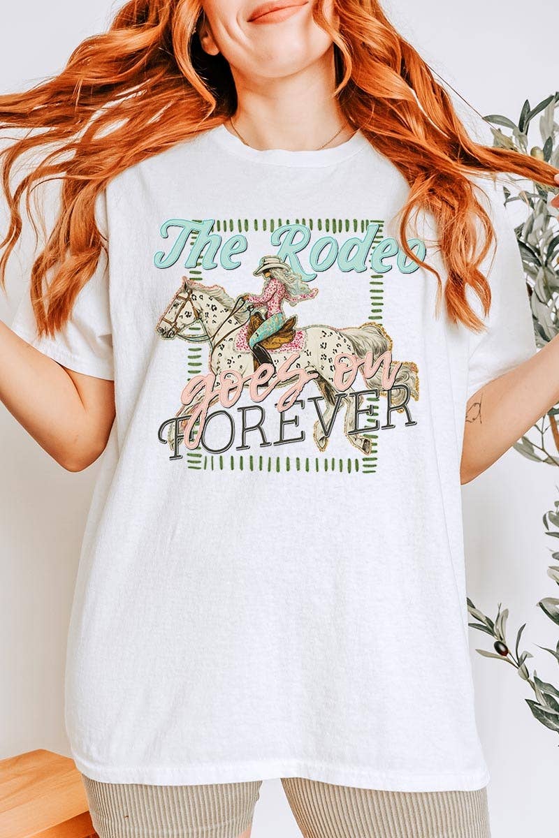 The Rodeo Goes On Forever Graphic Heavy Cotton Tee: SAND