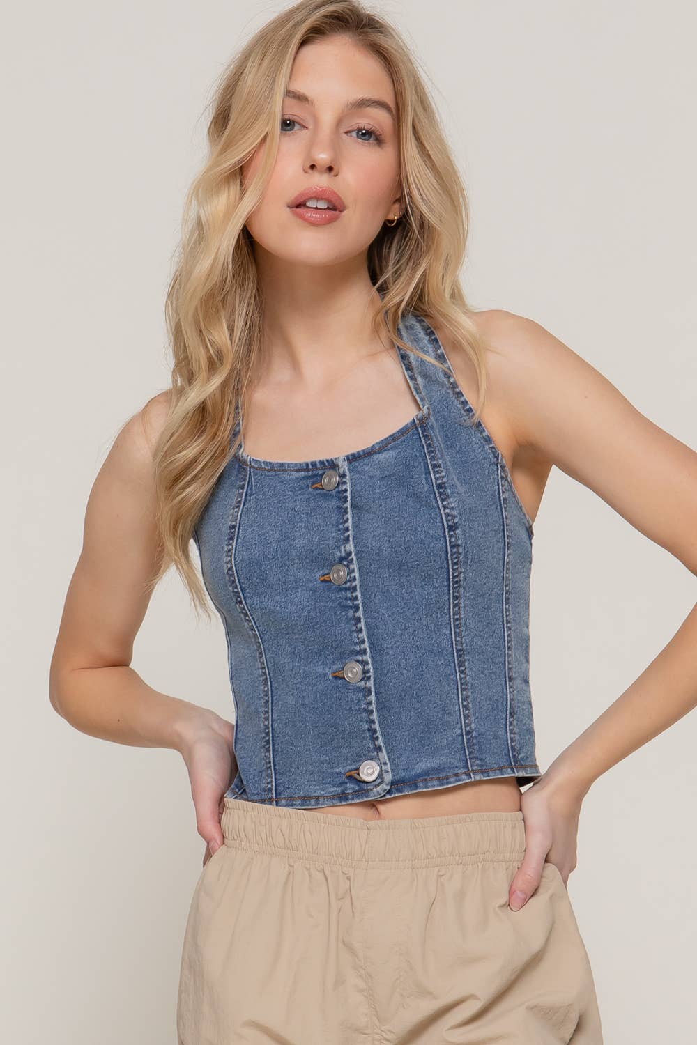 Women's Stretch Denim Vest: BLU-denim