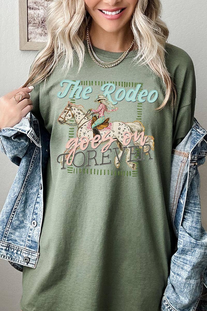 The Rodeo Goes On Forever Graphic Heavy Cotton Tee: SAND