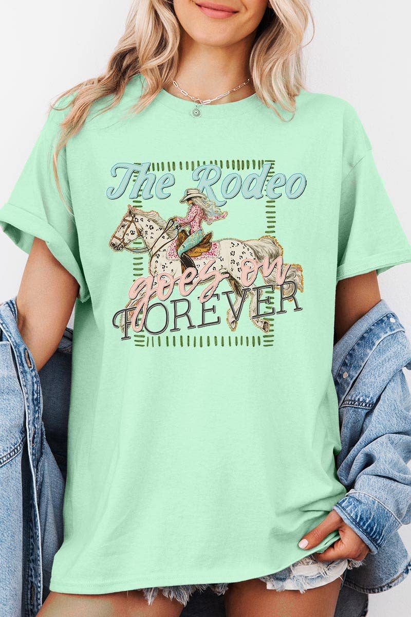 The Rodeo Goes On Forever Graphic Heavy Cotton Tee: SAND