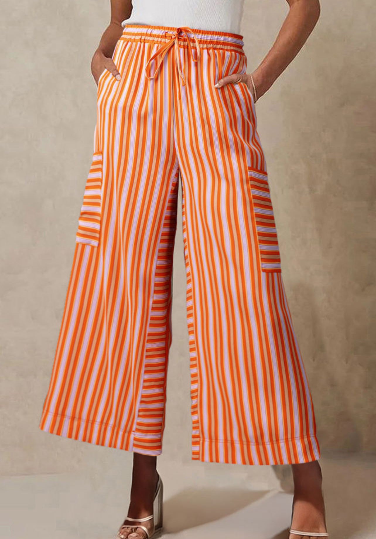 Women's Orange Stripe Cropped Palazzo Pants