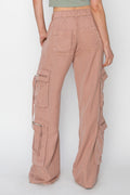 Women's HIGH RISE TENCEL MULTI CARGO POCKET WIDE PANTS