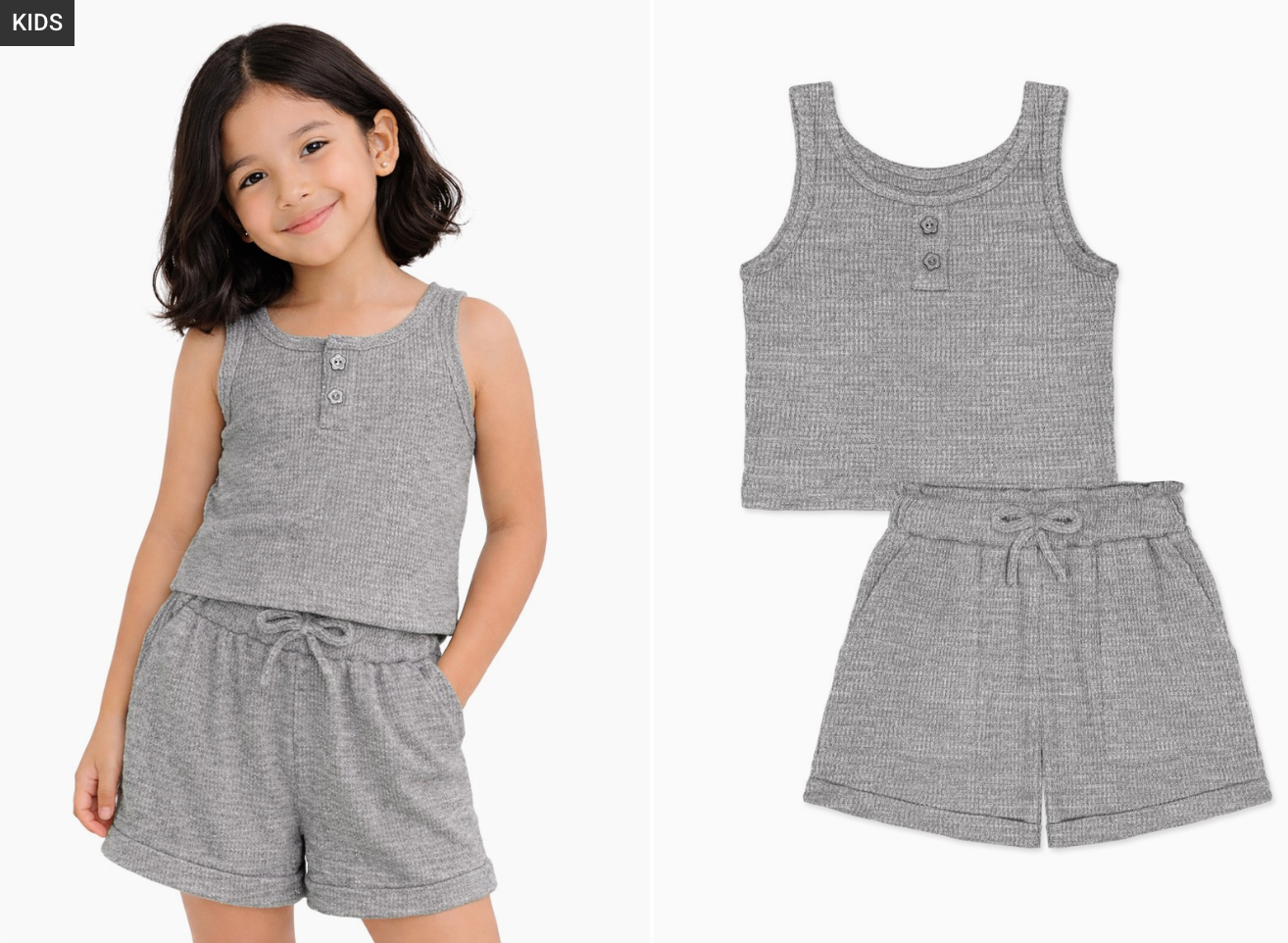 Toddler Girls 2 Pc Waffle Knit Short Set/ Grey
