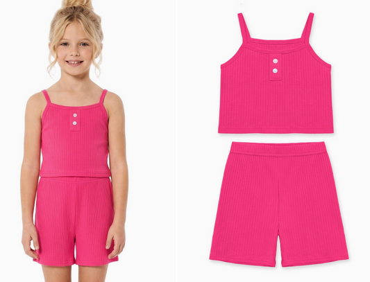 Toddler Girls 2-PC Ribbed Short Set/ Pink