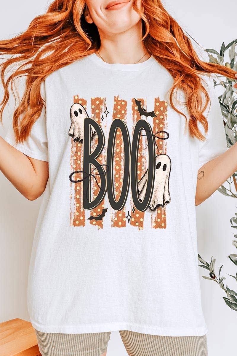 BOO Ghost Graphic Heavy Cotton Tee: BLACK