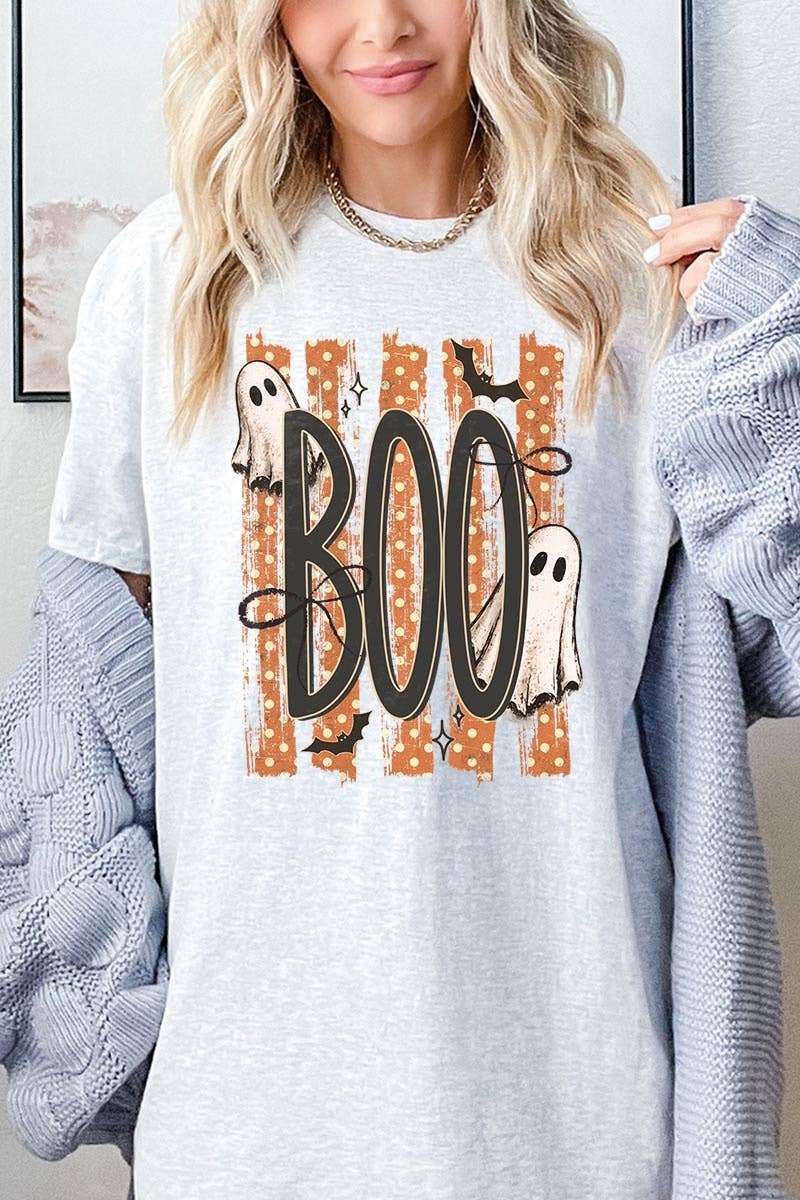 BOO Ghost Graphic Heavy Cotton Tee: BLACK