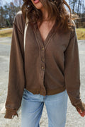 Women's Coffee Button Front V Neck Casual Cardigan
