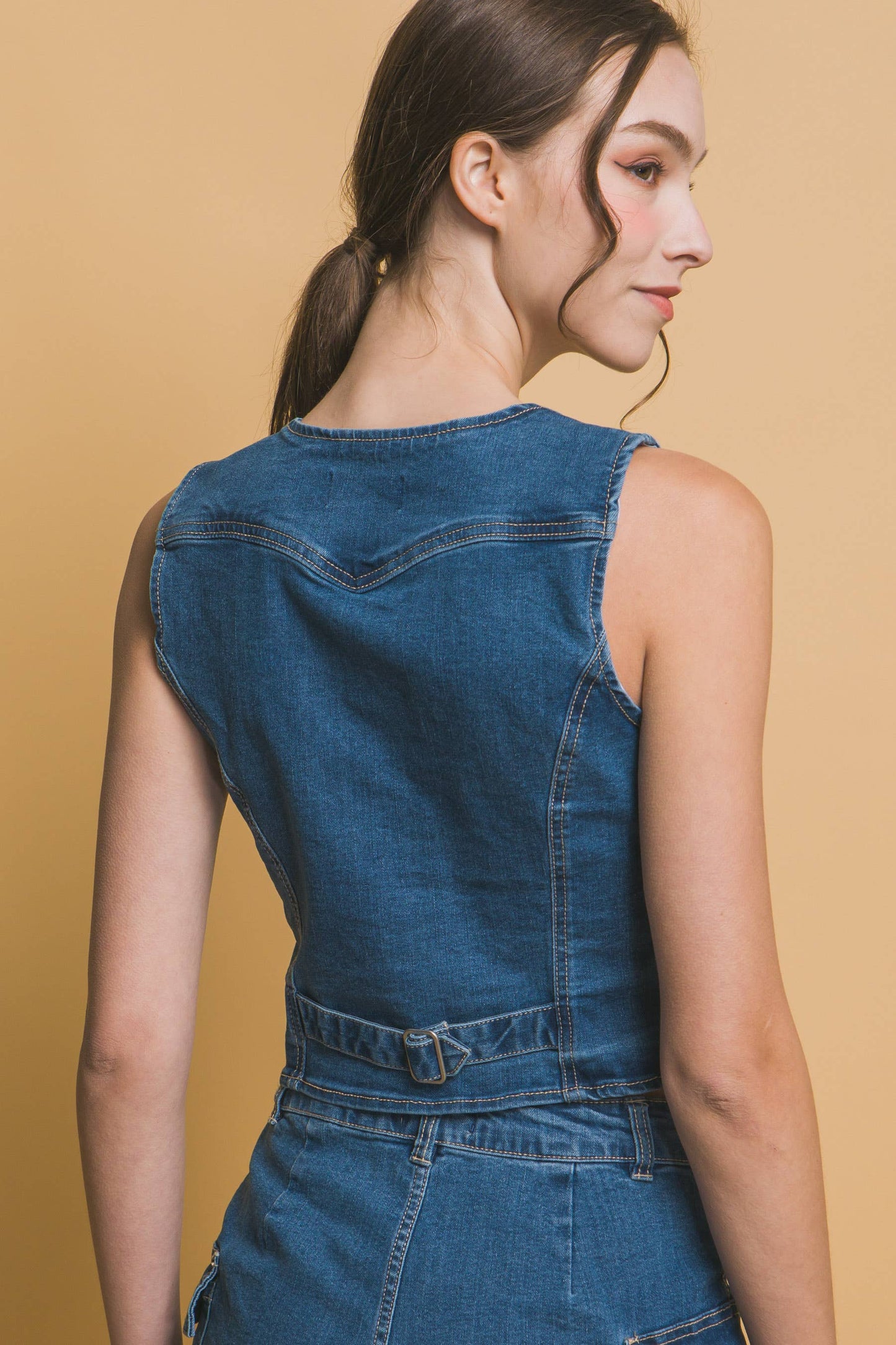 Women's Stretch Denim Vest: BLU-denim