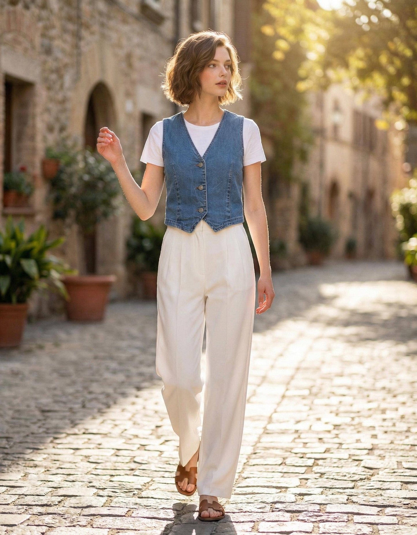 Women's Stretch Denim Vest: BLU-denim