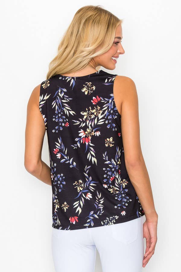Women's Heard It From The Vine Flower Print Tank Top: Black