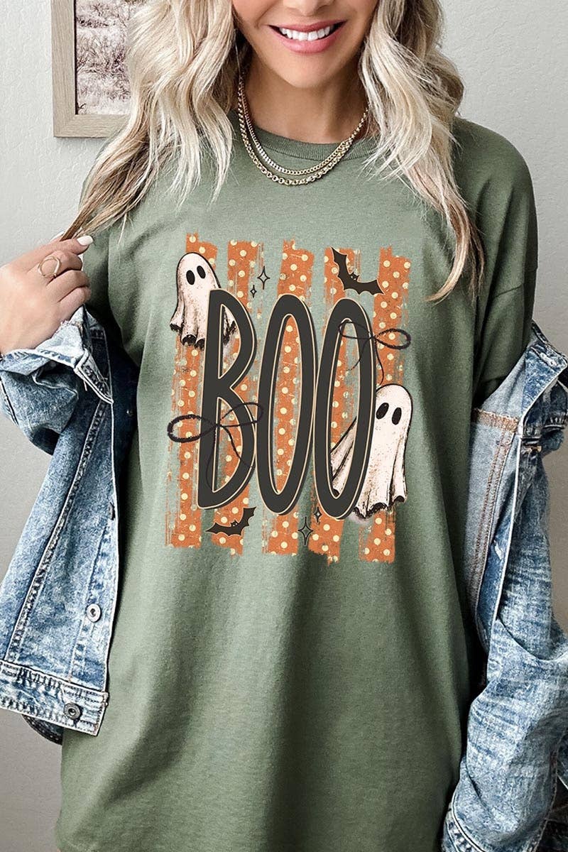 BOO Ghost Graphic Heavy Cotton Tee: BLACK