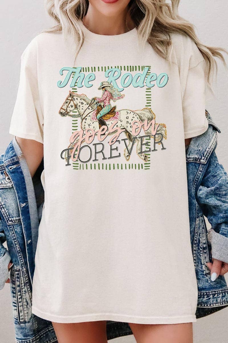 The Rodeo Goes On Forever Graphic Heavy Cotton Tee: SAND