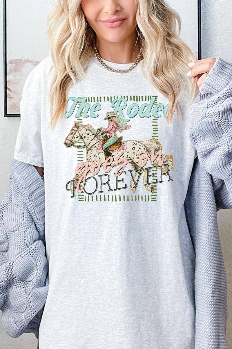 The Rodeo Goes On Forever Graphic Heavy Cotton Tee: SAND